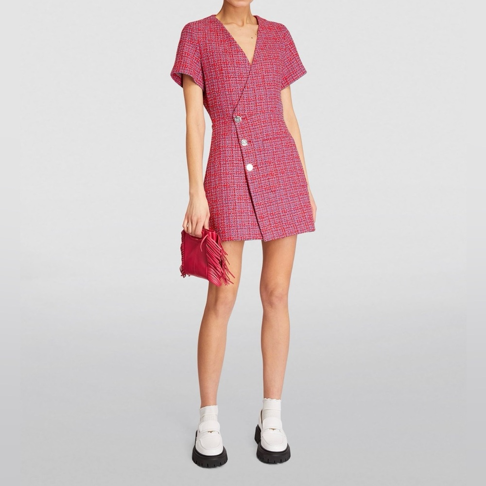 Womens Maje tweed boucle wrap mini dress, size euro 42